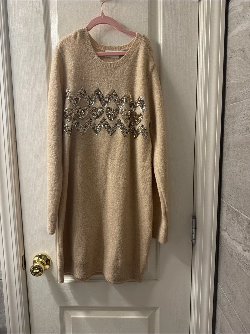 The Children's Place Beige Sequin Heart Knit Dress